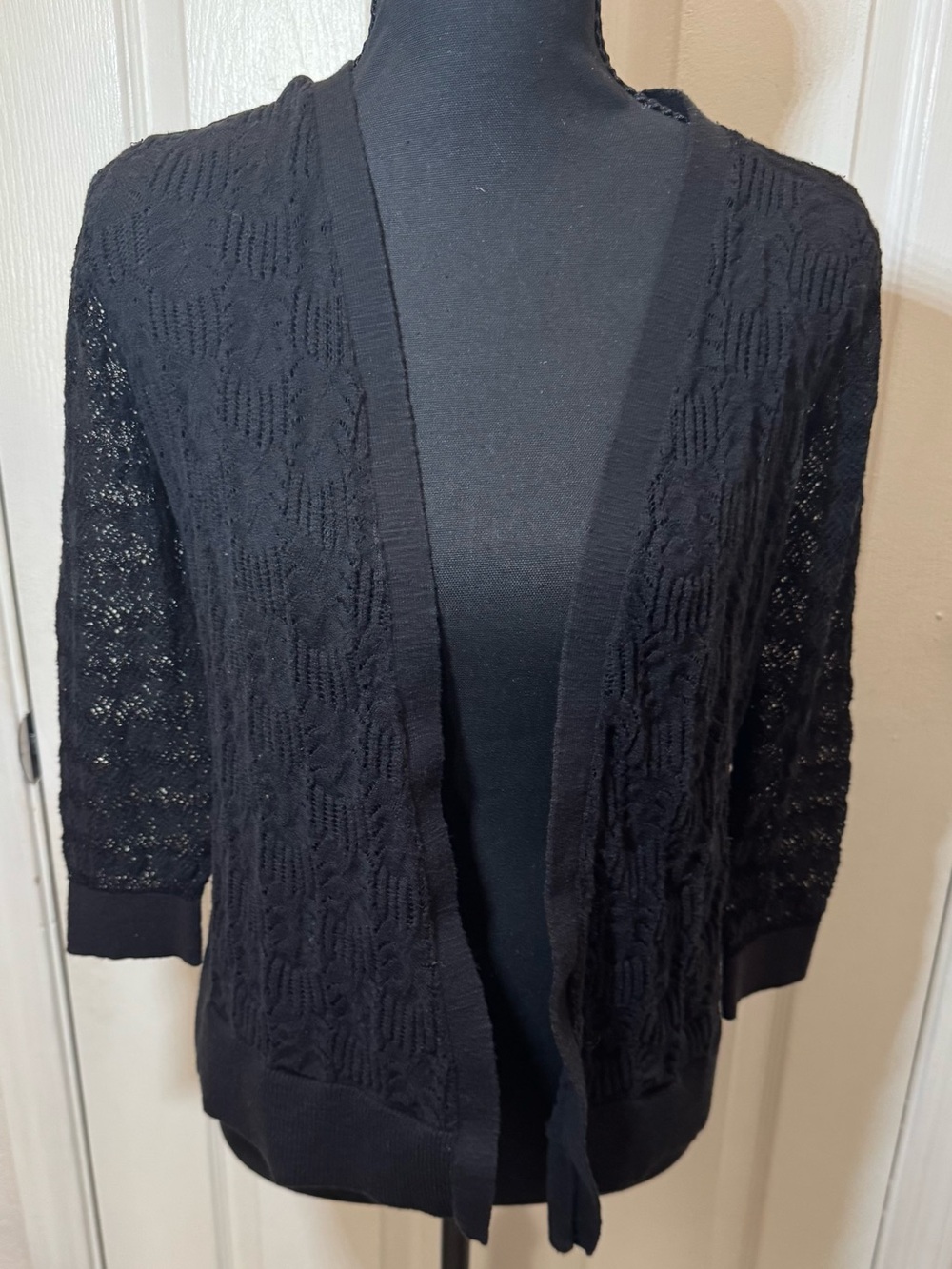 LOFT Black Open-Front Knit Cardigan - M